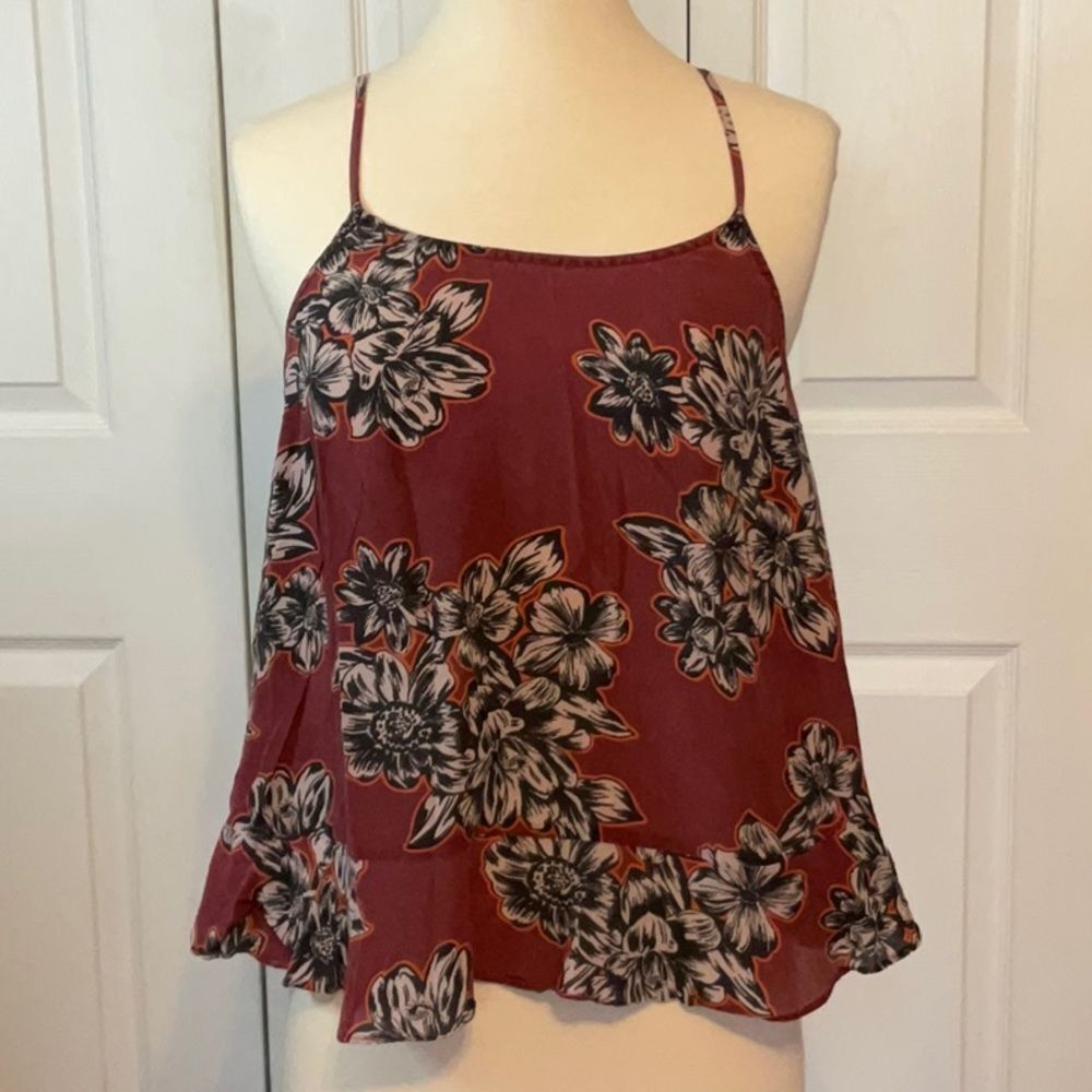 Maeve Anthropologie Silk Ruffle Floral Top 0‎